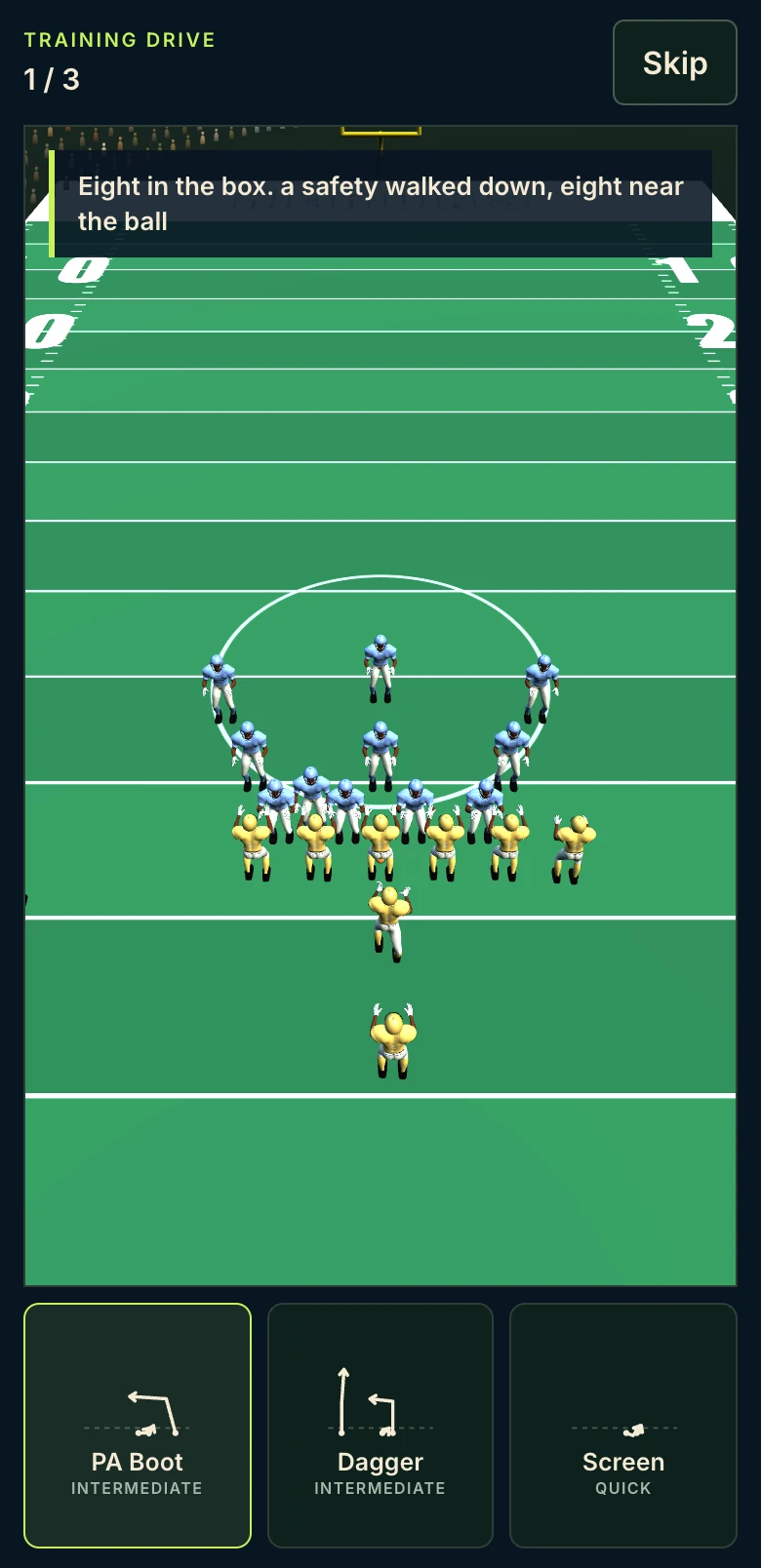 Clutch Drive on a phone: a training drive, eight in the box, choose a call from three play cards
