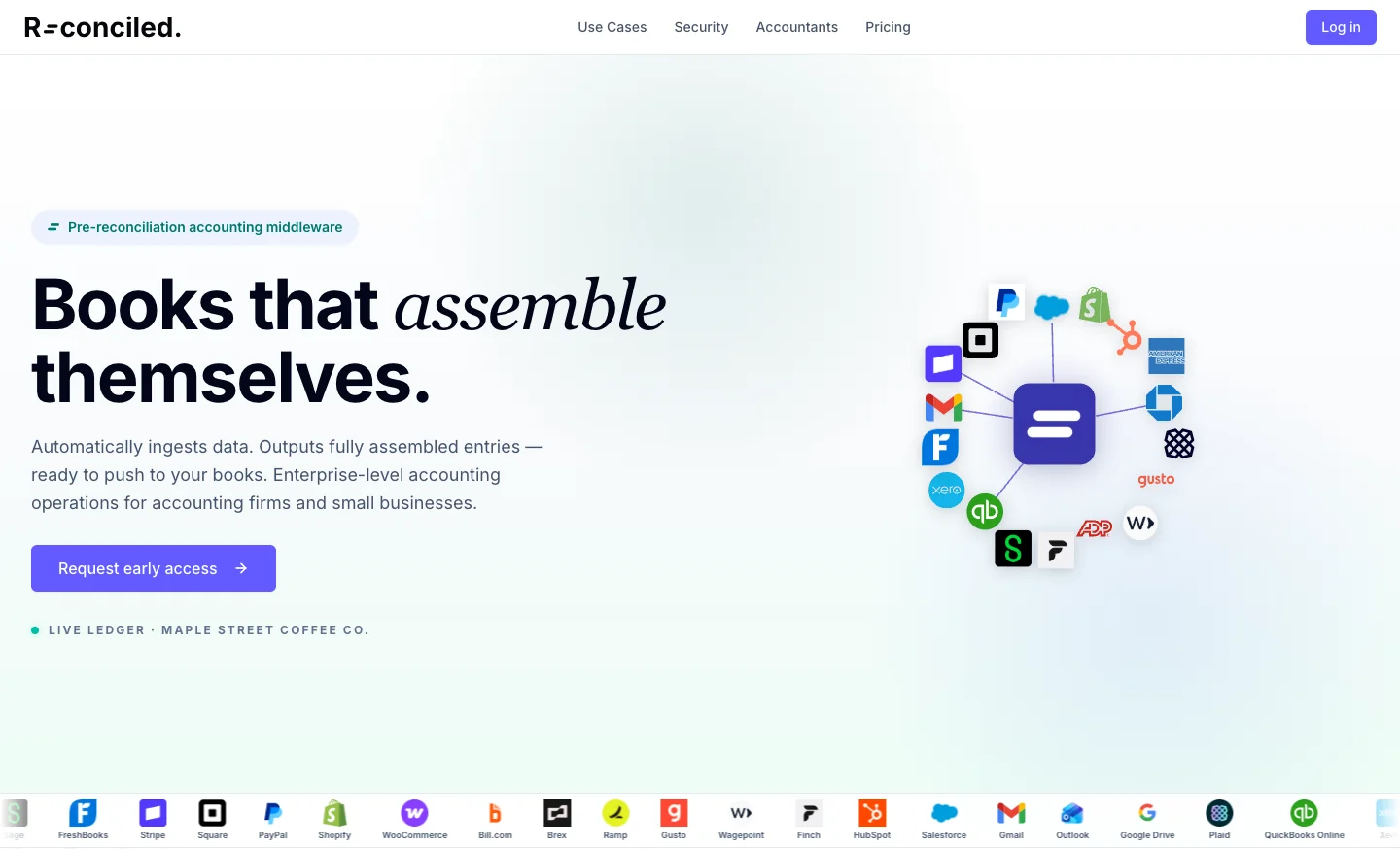 reconciledai.com, first screen: Books that assemble themselves (captured September 30, 2026)